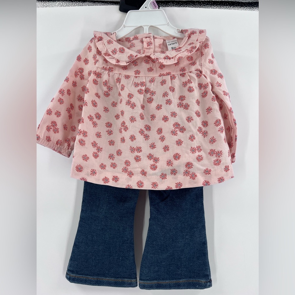 Carter’s Toddler Girl 2-Piece Floral Top and Denim Pants Set new 9m - Picture 2 of 11
